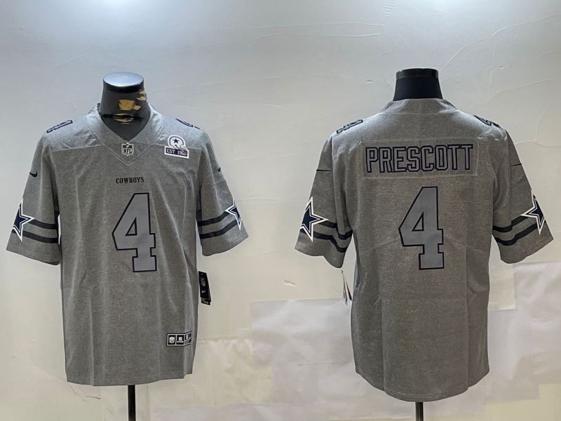 Men Dallas Cowboys #4 Prescott Grey Throwback 2024 Nike Limited NFL Jersey style 3